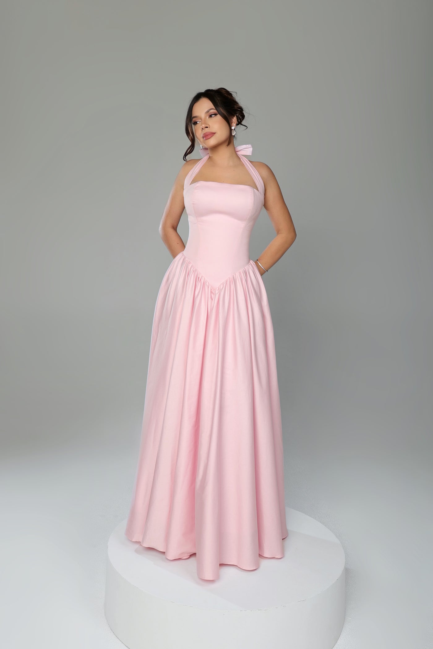 Vestido Beatrice rosa longo Leblour