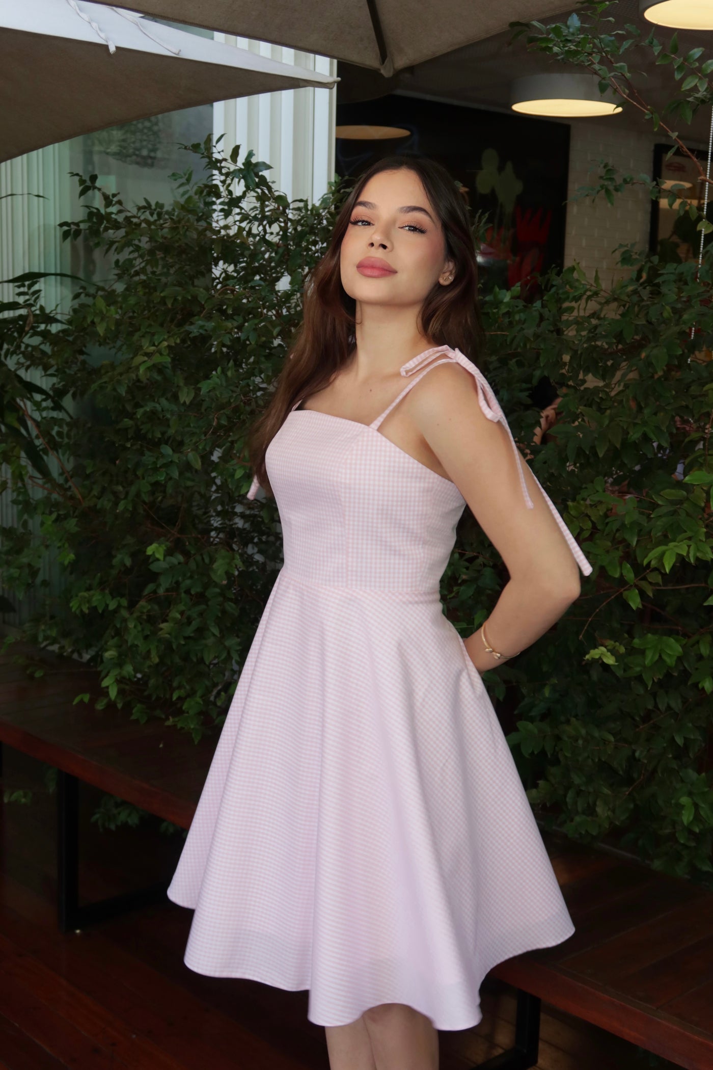 Vestido Claire curto em rosa vichy